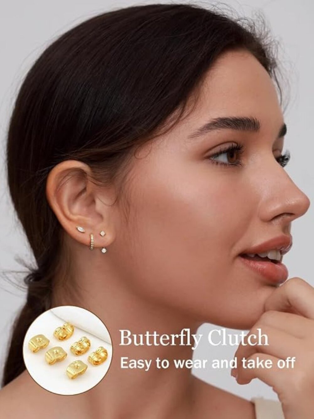6 Pairs 14K Gold Plated Stud Earrings for Women, CZ Cartilage Stack Set - Picture 3 of 6
